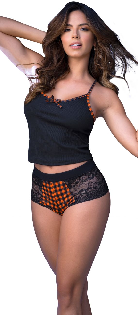 Mapale 7407 Zweiteiliges Pyjama-Set. Oberteil und Shorts Farbe Schwarz-Orange