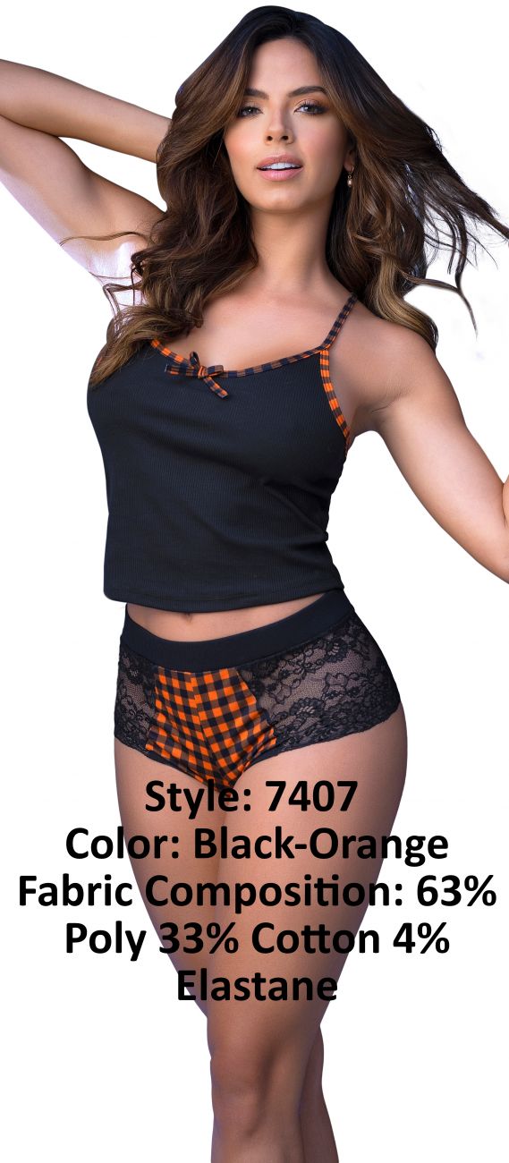 Mapale 7407 Zweiteiliges Pyjama-Set. Oberteil und Shorts Farbe Schwarz-Orange