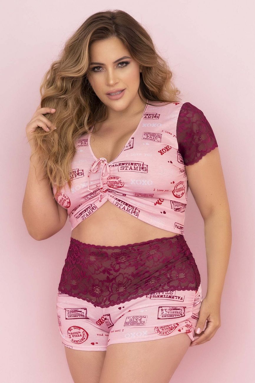 Mapale 7414X Zweiteiliges Pyjama-Set. Oberteil und Shorts Farbe Rose-Burgund