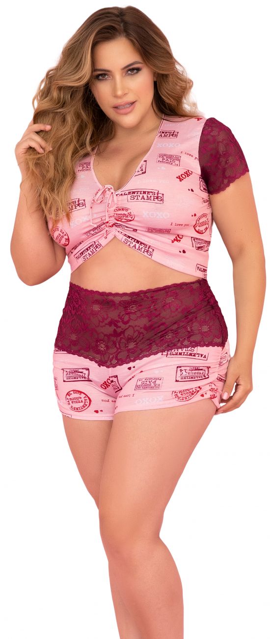 Mapale 7414X Zweiteiliges Pyjama-Set. Oberteil und Shorts Farbe Rose-Burgund