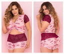 Ensemble pyjama deux pièces Mapale 7414X. Haut et short couleur rose-bordeaux