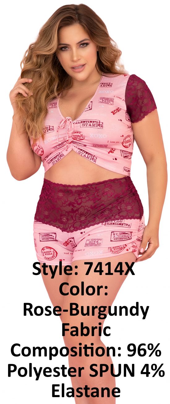 Mapale 7414X Zweiteiliges Pyjama-Set. Oberteil und Shorts Farbe Rose-Burgund