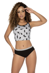 Ensemble pyjama deux pièces Mapale 7468, haut et bas coquins, couleur noir-gris