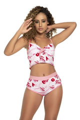 Mapale 7478 Ensemble de pyjama deux pièces haut et bas coquin Couleur Blanc Imprimé Rouge