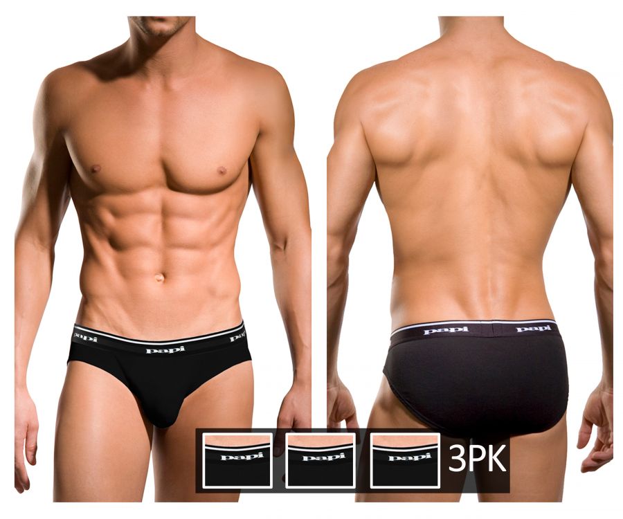 Papi 554101-001 3PK 1X1 Rib Low Rise Brief Color Black