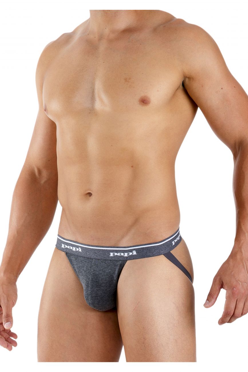 Papi 705910-962 3PK 1X1 Rib Jockstrap Color Black-Charcoal-Gray