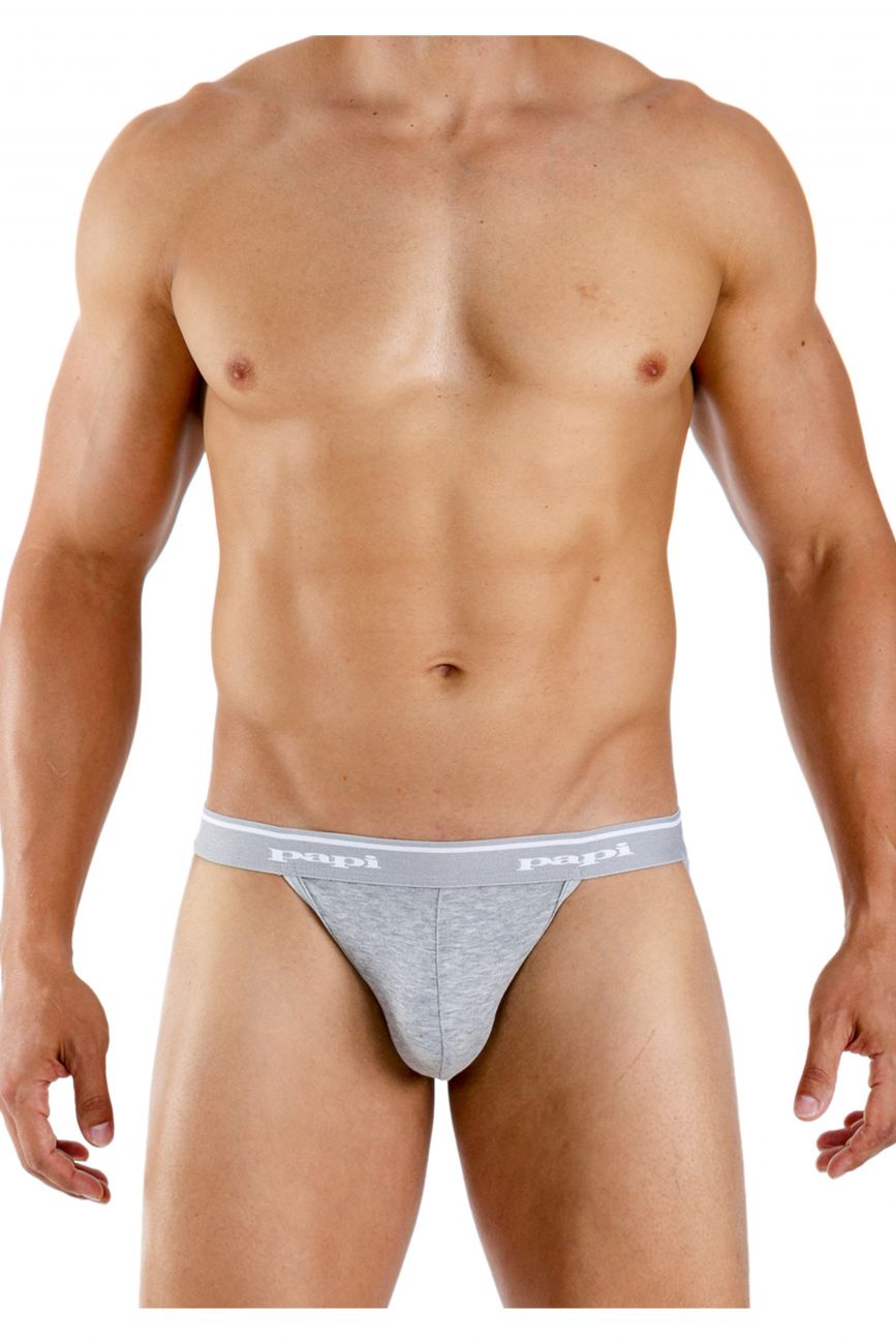 Papi 705910-962 3PK 1X1 Rib Jockstrap Color Black-Charcoal-Gray