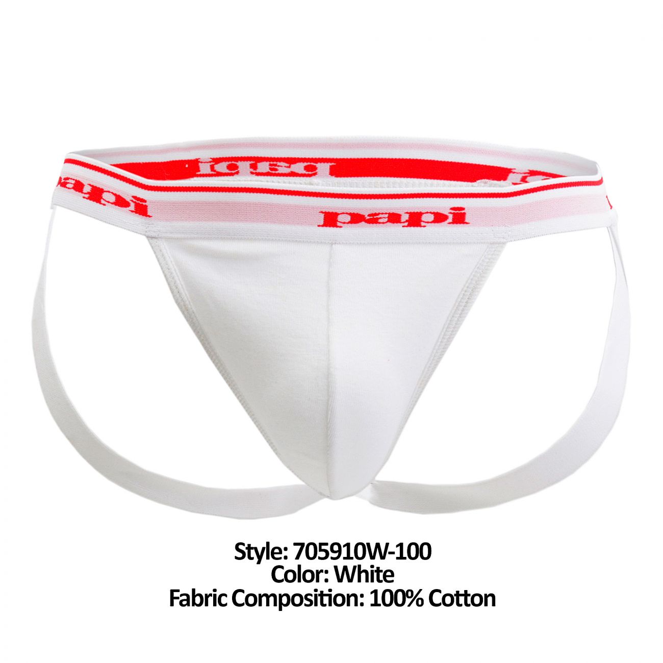 Papi 705910W-100 3PK 1X1 Rib Jockstrap Color White