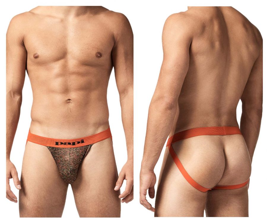 Jockstrap brésilien Papi UMPA051 Fashion Microflex Couleur Orange Pixel Print