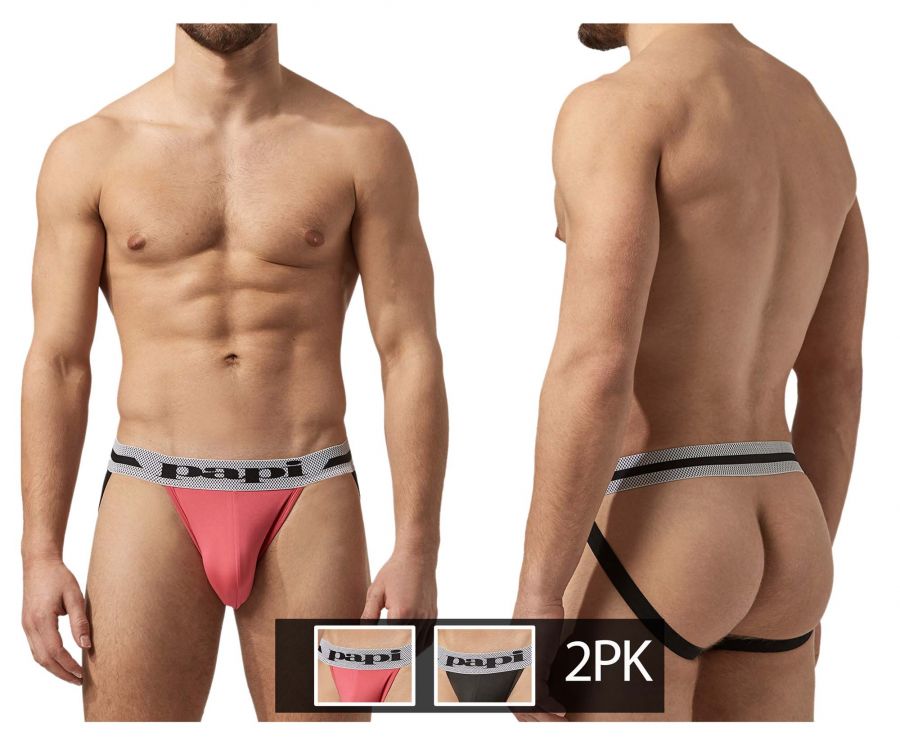 Jockstrap Papi UMPA081 2PK Microflex Couleur Rose-Noir